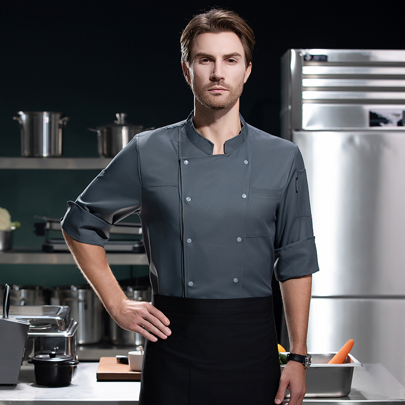 Hotel Catering Chef Work Clothes Mid-Sleeve Men's Back Kitchen Hotel Restaurant Western Food Breathable Work Clothes Three-Quarter Sleeve Autumn and Winter