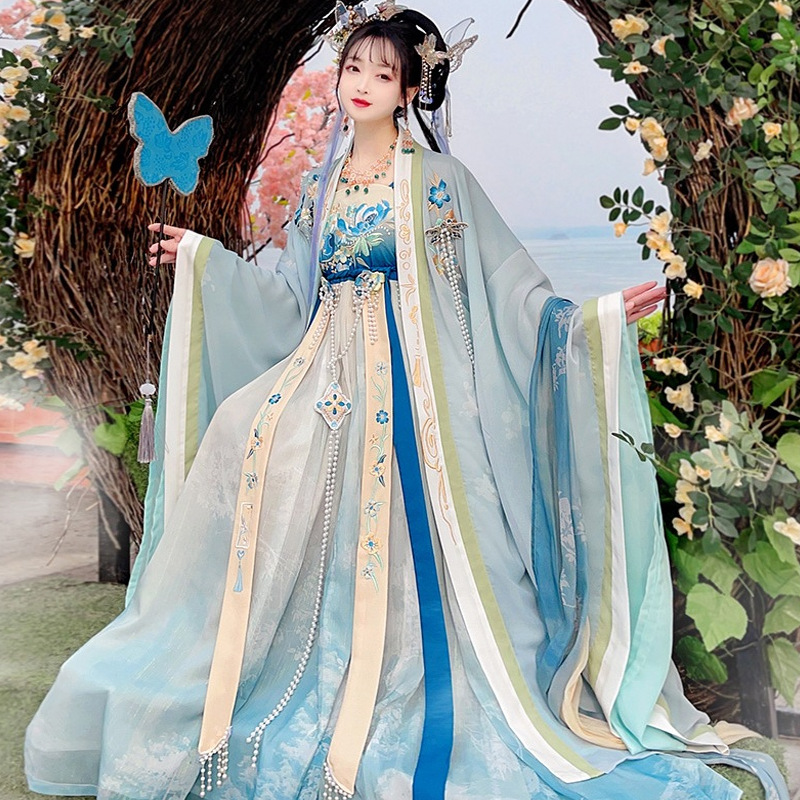 唐制汉服女新款春夏季印花绣花女中国风改良诃子裙超仙气改良古装