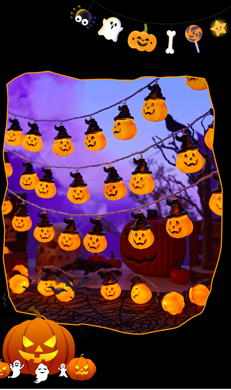 Plastic Material Halloween Festival Pumpkin Pattern Funny Style Halloween Funny Pumpkin Plastic Party Festival String Lights