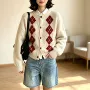 秋冬新款撞色圆领开衫