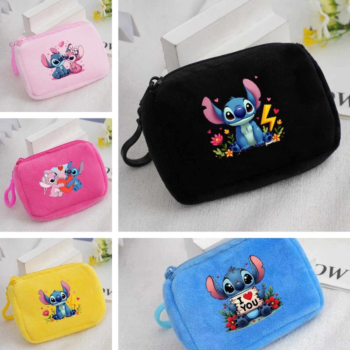 Функциональная сумка для макияжа с мультяшным принтом Лило и Стич для девочек, студенческая подвеска, кошелек для монет