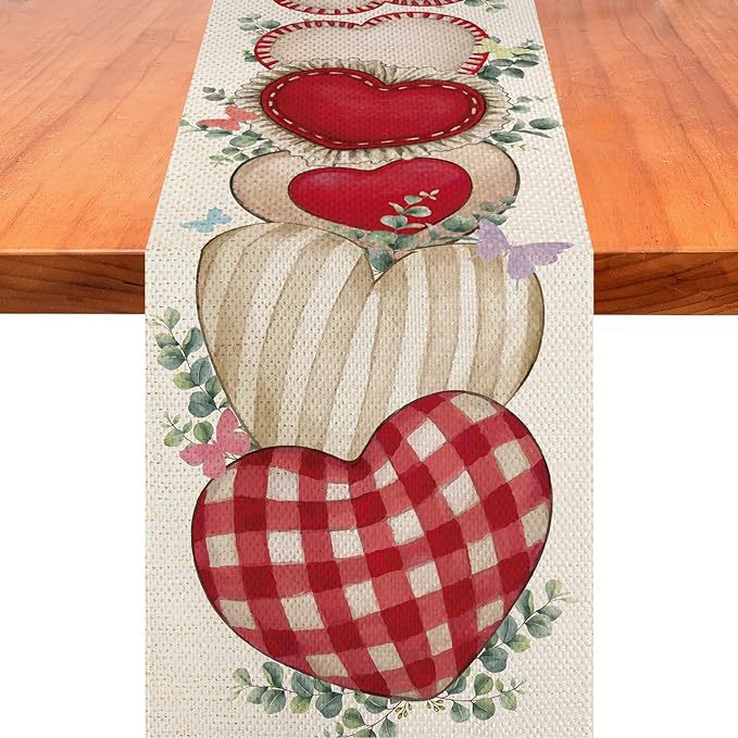 Caminos de mesa transfronterizos para el Día de San Valentín, decoración del hogar de Amazon, mantel de lino con estampado estilo nórdico para sala de estar y comedor
