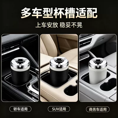 Rotating lid car ashtray with: Car ashtray