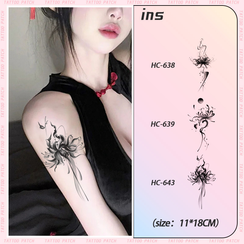 Herbal Tattoo Stickers Waterproof Female Long-Lasting Spider Lily Sexy Waist Arm Chest Leg Back Semi-Permanent Artificial Juice