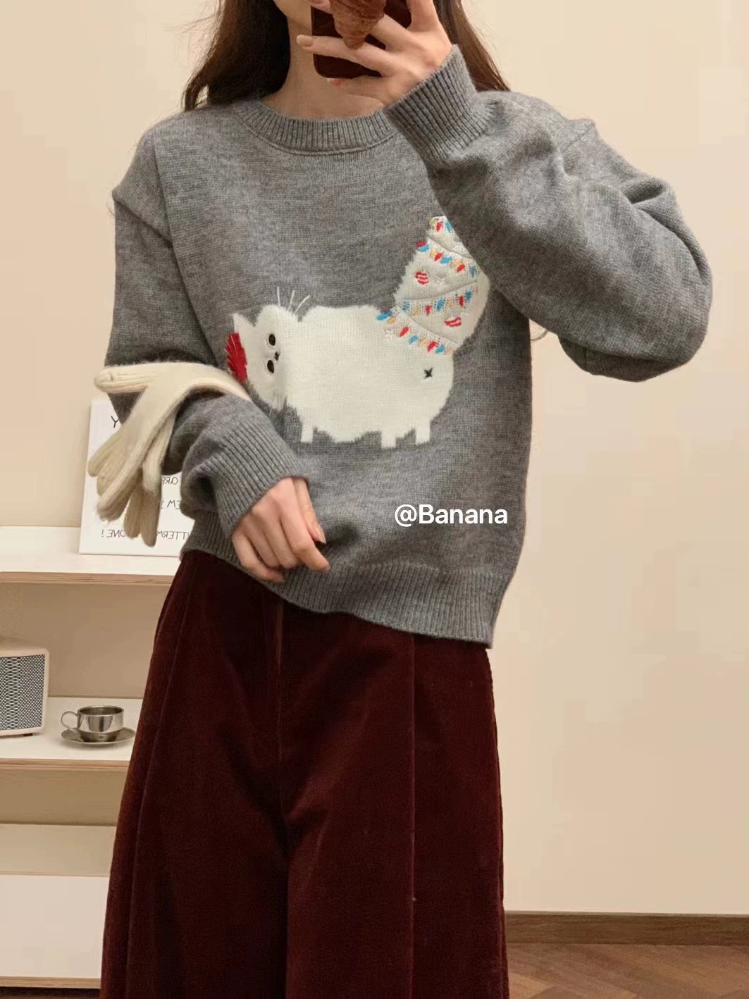 New Year Embroidered Cat Jacquard Sweater