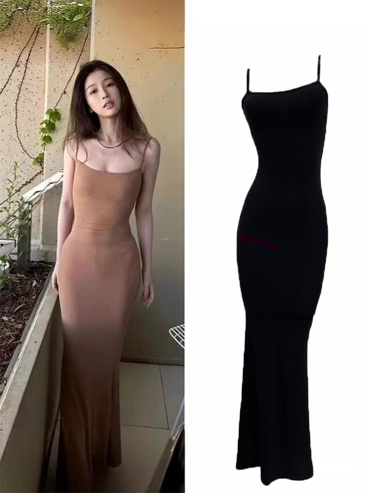 Slip dress, sexy fitted extra-long brace, long skirt, American style, maxi length