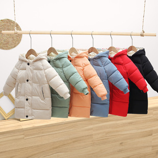 New Foreign Trade Children's down Cotton Coat, Mid-Length Korean Style, Unisex, Over-The-Knee Long Thick Cotton Coat, Available for Wholesale