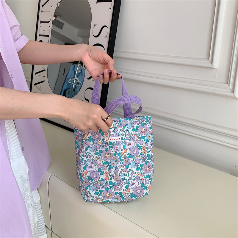 75g Weight Magnetic Buckle Closure Type Top Handle Strap Type Handbag Bags Type Casual Occasion Canvas Material Flower Pattern Spring&Summer Season Women's Gender Vacation Style Square Shape Women's Canvas Flower Vacation Square Magnetic Buckle Handbag 2