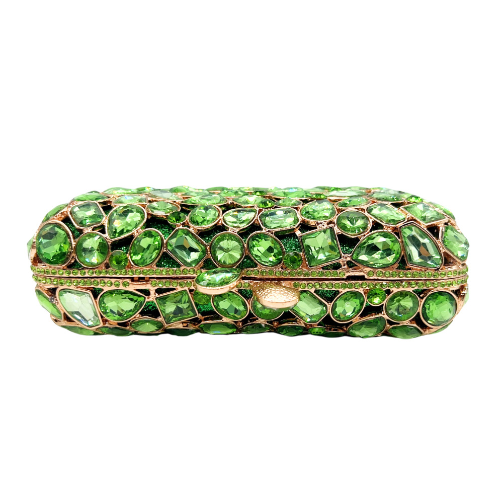 Túi clutch dạ hội đính đá giả kim cương kiểu vuông nhỏ cầm tay nữ — trái cây xanh, bạc, nâu, Tùy chỉnh chi tiết 1