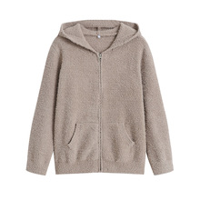 无印日式良品发热毛毛纱家居服女连帽开衫圆领衫睡衣保暖卫衣睡裤