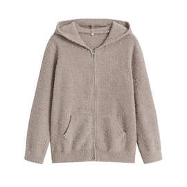 无印日式良品发热毛毛纱家居服女连帽开衫圆领衫睡衣保暖卫衣睡裤