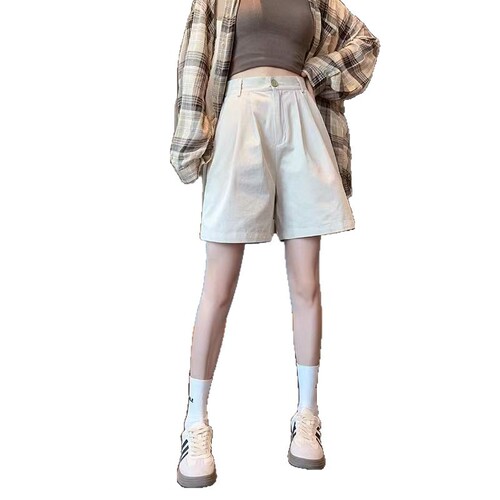 Women's 2025 Summer Thin American Pure Cotton Suit Wide-Leg Shorts Loose Slimming A-Line Five-Finger Pants Korean Style