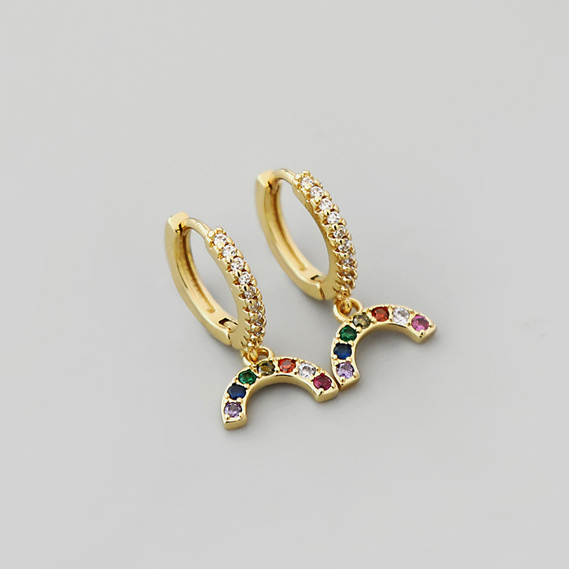 Retro Zirconia Rainbow Pendant Copper Earrings Wholesale Nihaojewelrypicture1