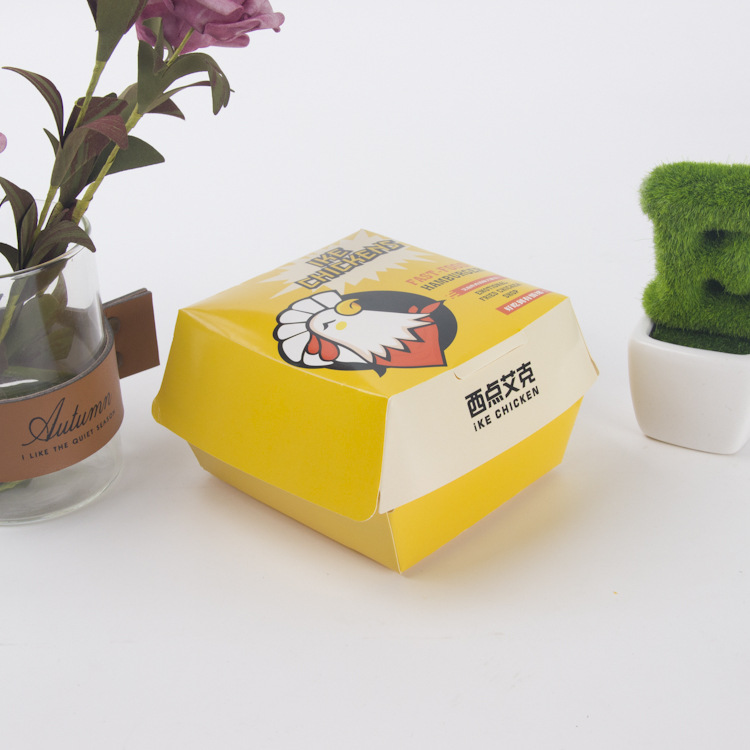 一次性汉堡盒批发外卖炸鸡薯条盒子小吃袋免折鸡块鸡米花盒印刷