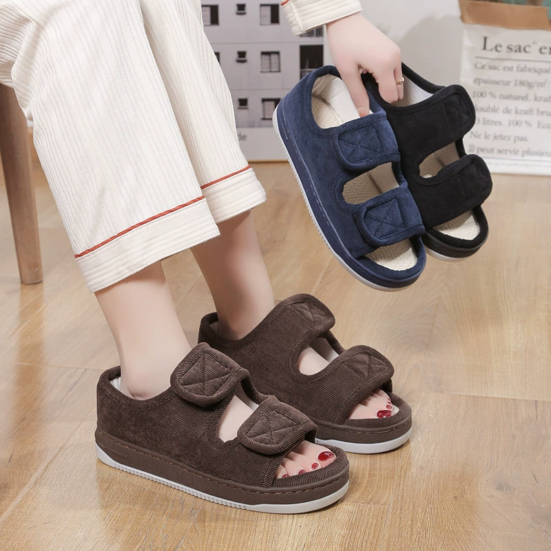 Factory wholesale fat feet wide feet adjustable linen sandals foreign trade wear old people's shoes thick bottom plus size men's and women's cloth shoes