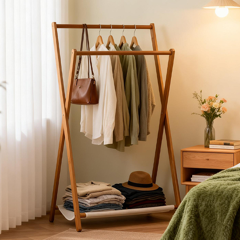 Foldable Clothes Rack for Bedroom, Bedside Hanger for Clothes Taken Off at Night, Magic Coat Rack for Floor, for Drying Dirty Clothes