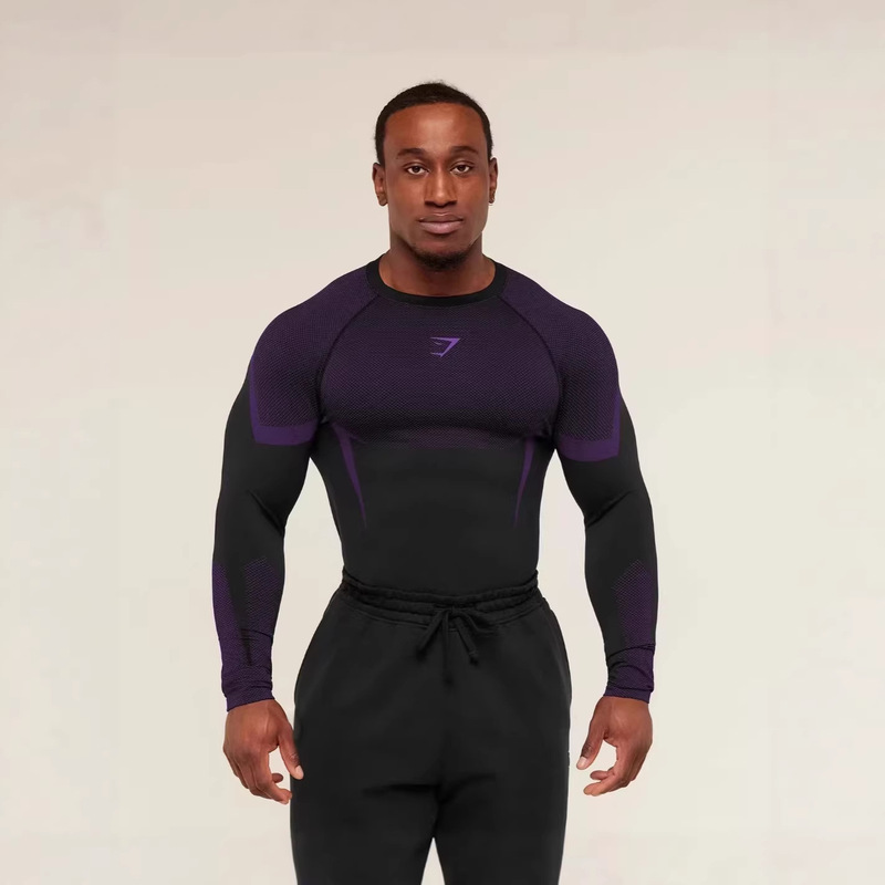 GYMSHARK New Running Sports Fitness Long Sleeve Top Casual Breathable Tight Long Sleeve Casual Running Shark