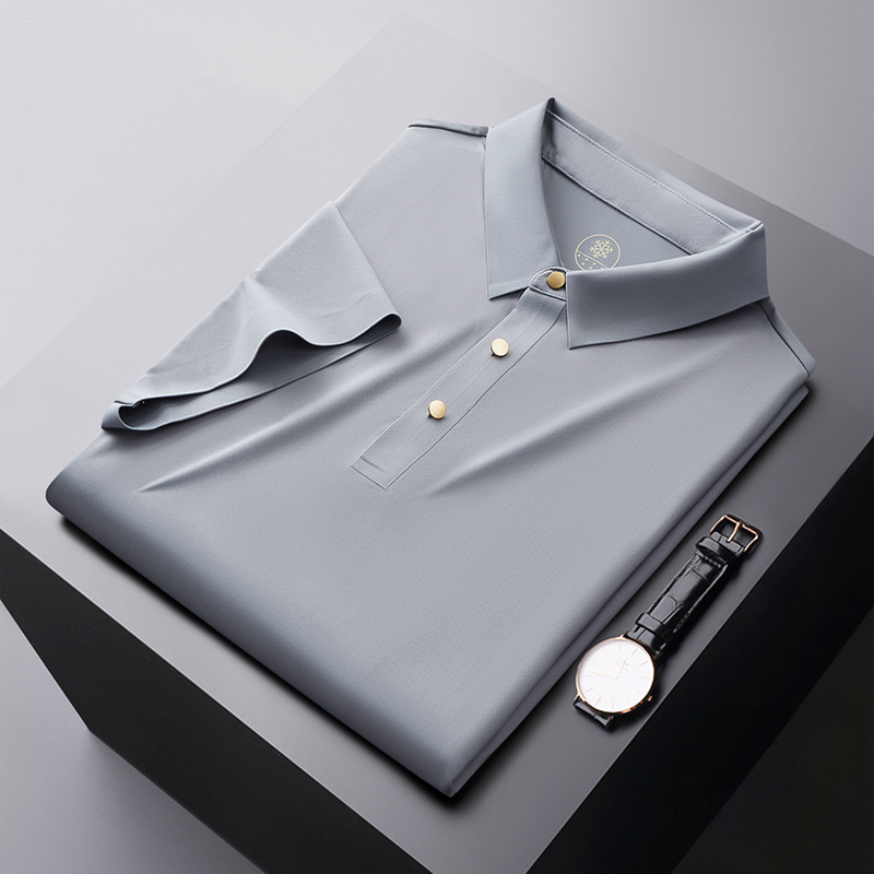 Non marking pressure glue non ironing solid color Polo shirt short sleeved men's trend T-shirt summer 2024 new casual top_voghion.com