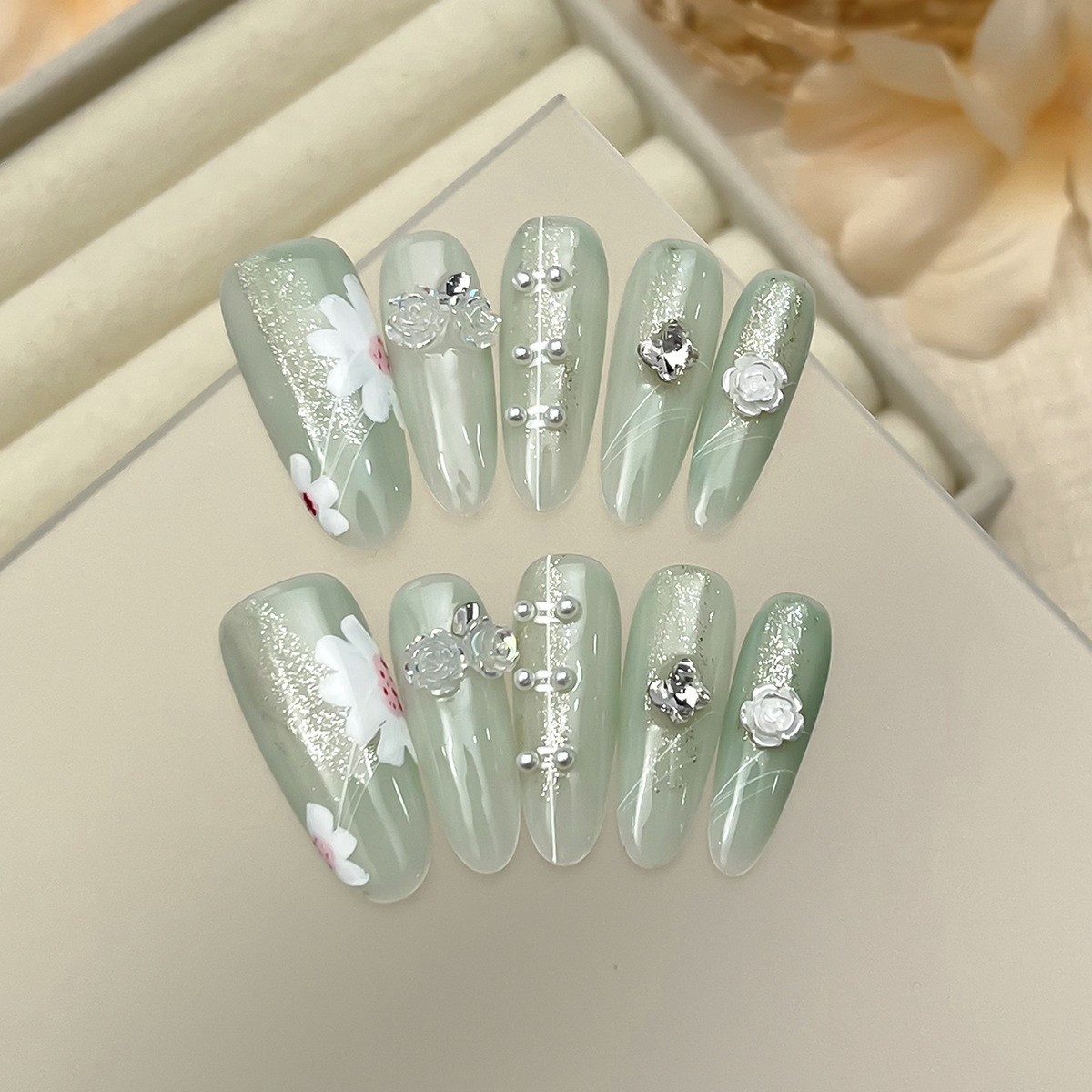 Manicure nuevo cristal ojo de gato usar uñas de alta calidad manuales manicure piezas de 10 piezas empaquetadas decodificación usar uñas al por mayor