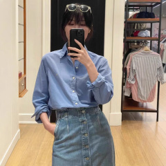 高バージョンr1春ラフ小馬標刺繍長袖シャツ男女同柄キャンディー系シャツ上着
