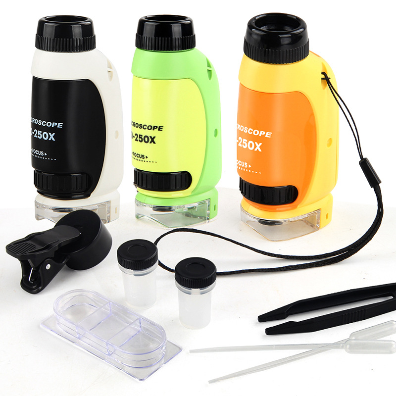 Mini juego de juguete de microscopio de mano para exportación transfronteriza, equipo de laboratorio de biología científica para estudiantes, juguete de microscopio