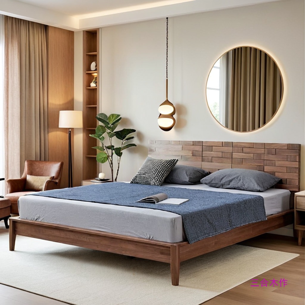 Modern Simple Black Walnut Solid Wood Bed Nordic Light Luxury Solid Wood Double Bed 2m Master Bedroom Log Furniture