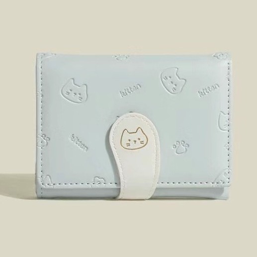 【猫のしっぽ】韓国版かわいい女性カードバッグファッションPU付きの短い三つ折り小銭入れウォレット
