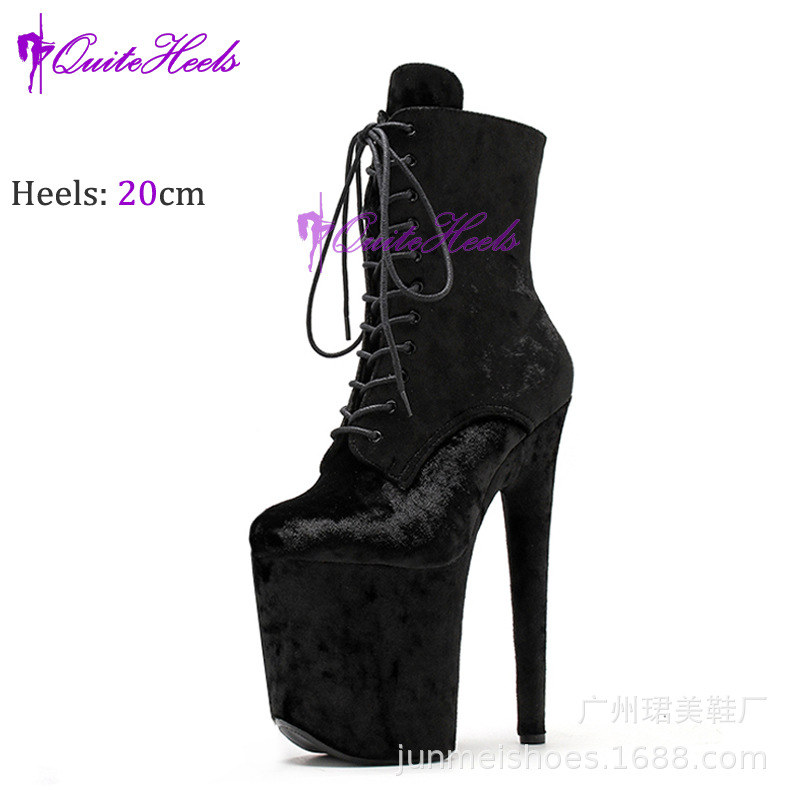 Botas cortas de baile de barra de 20 cm, con lazos, tacón alto profesional, para mujer, suministro al por mayor