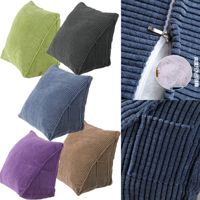 Corduroy Cushion Lumbar Sleeping Lumbar Cushion Removable and Washable Waist Protector Solid Color Office Car Backrest Cushion Soft Cushion Cross-Border