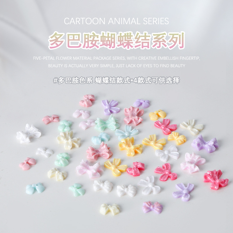 100 piezas de joyería de uñas de resina macaron serie de color pajarita plana dopamina decoraciones de uñas