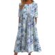 European and American 2025 New Women's Casual Round Neck Pullover Short Sleeve Printed Pleated Waist Large dress Dress