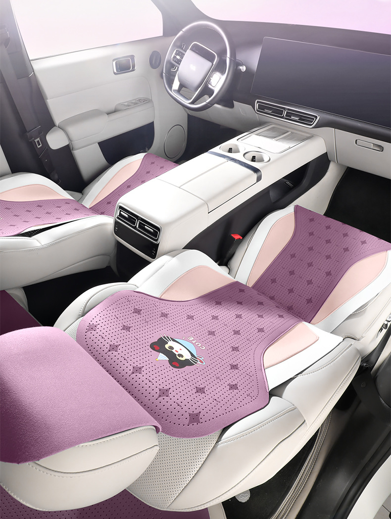 New cartoon car seat cushion, ice cream cat design, universal for all seasons and five-seater cars, breathable and dirt-resistant, car interior decoration