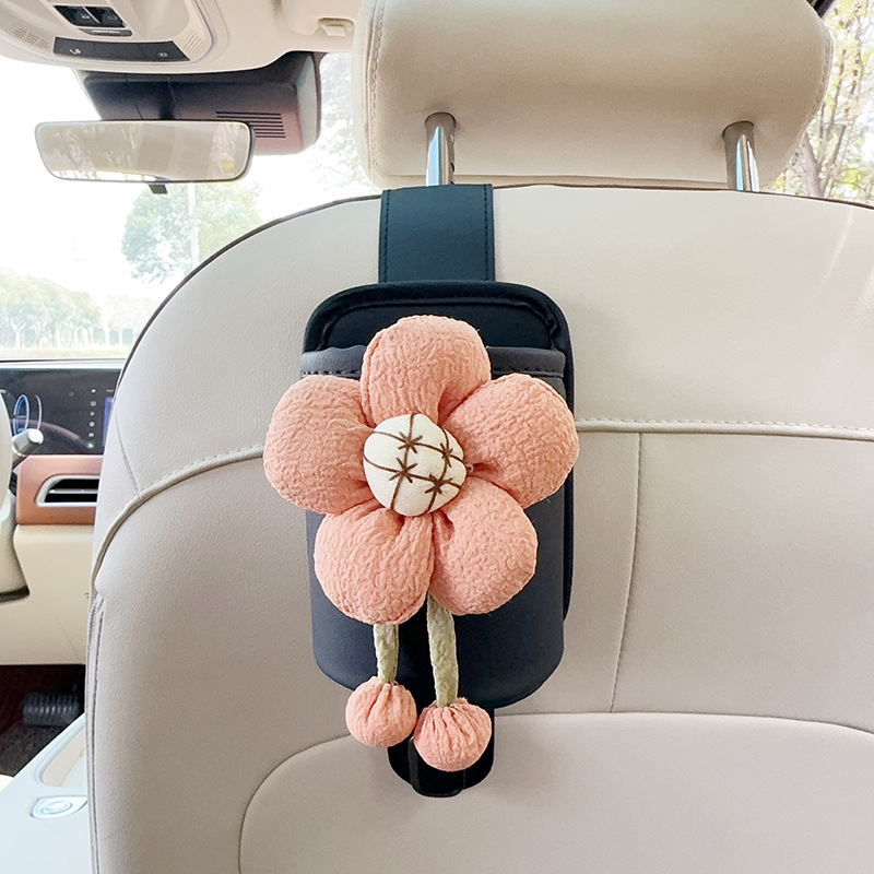Car cup holder/beverage holder, Qìchē Back Organizer - black-leather-cup-holder-with-hook-orange-sunflower
