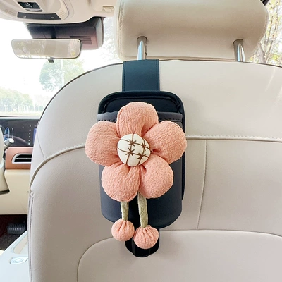 Car cup holder/beverage holder, Storage Box Car Seat Back - black-leather-water-cup-holder-with-hook-orange-sunflower