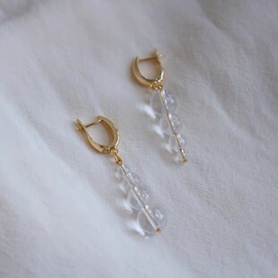 Crystal Candy Crystal String French Ice Natural White Crystal Ball Asymmetric Gold Plated Earrings Earrings Long Earrings Earrings