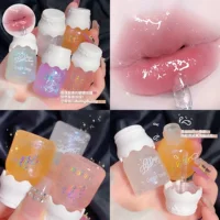 Блеск для губ Gege Bear Bow Milk Jar, увлажняющий, с зеркальным эффектом, водянистый, с мелким блеском, для пухлых губ, кросс-бордерный косметический макияж.