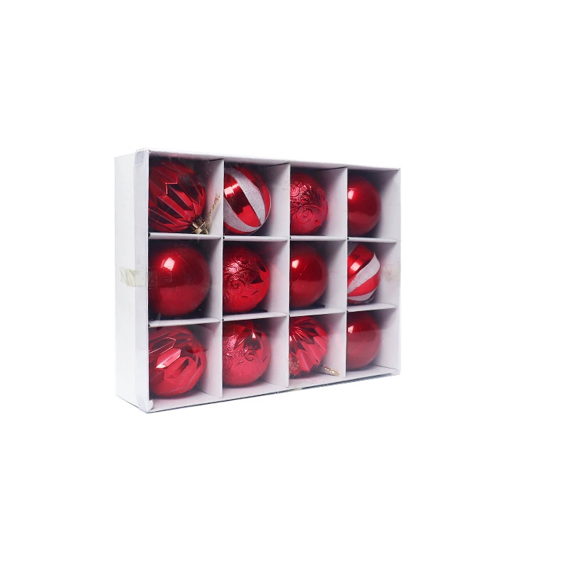 Christmas plastic hanging ornaments, 6 cm, 12‑piece gift box, mixed finishes and colors