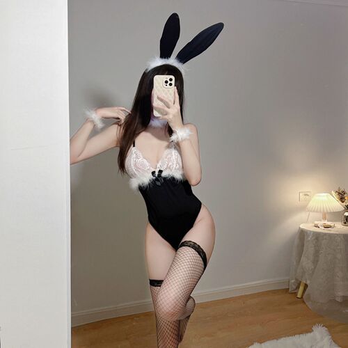 Sexy lace plush bunny girl sexy lingerie female jumpsuit provocative uniform temptation passion open suit