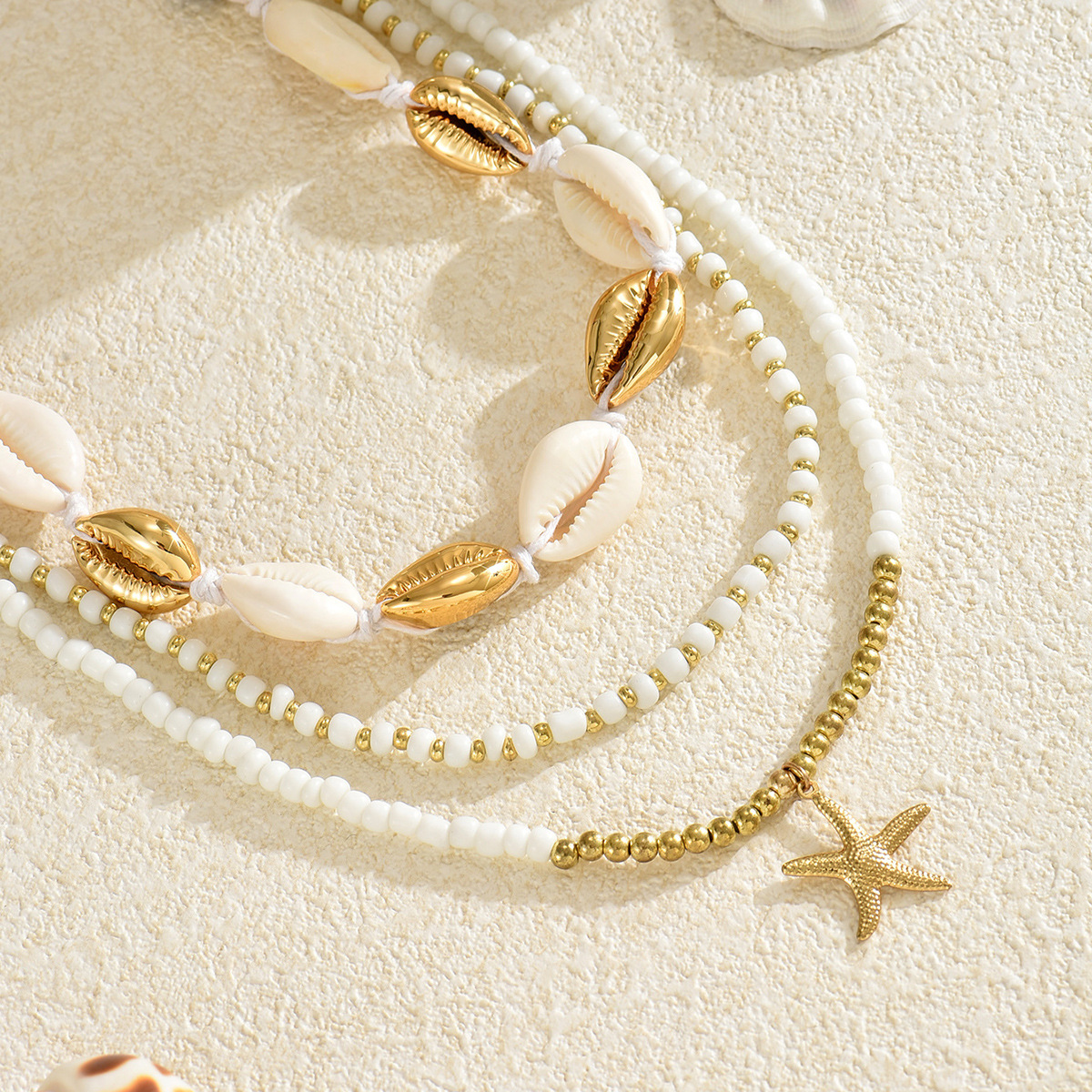 Bohemian Layered Necklace White Rice Bead Ocean Beach Style Jewelry_voghion.com