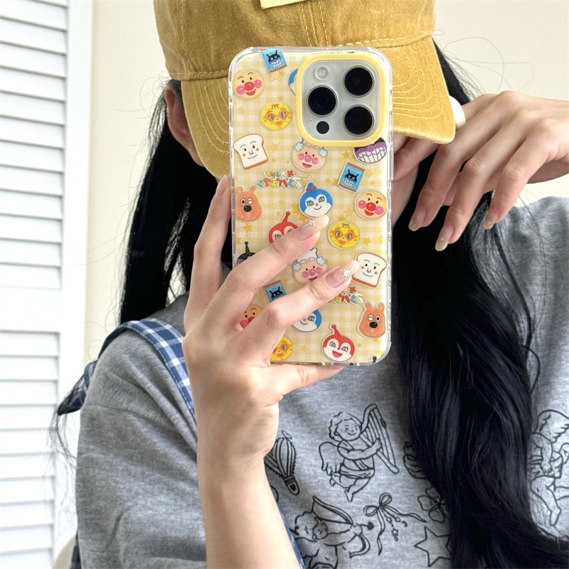 卡通格纹星星鎏金面包超人适用iPhone17苹果16ProMax/15/14手机壳|undefined