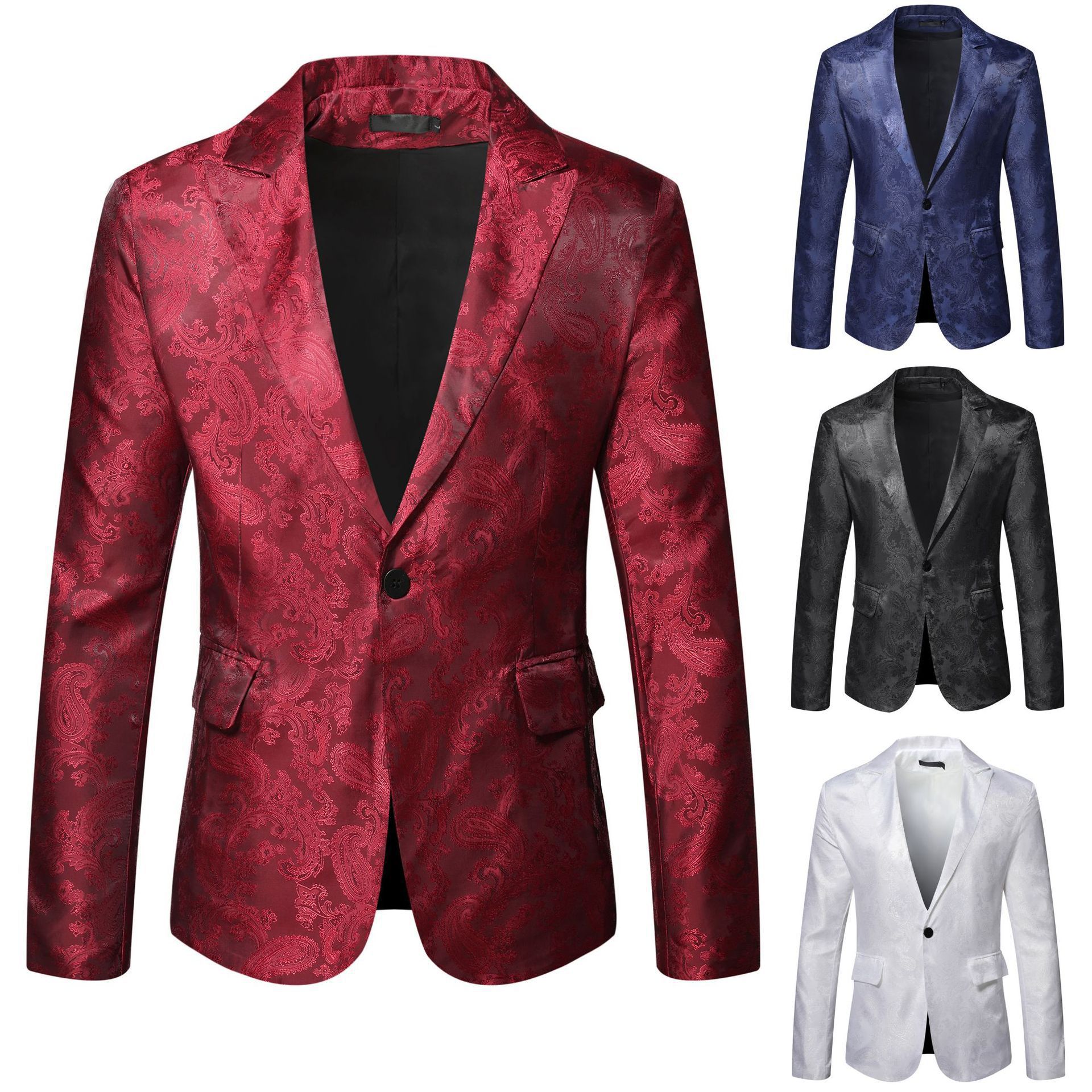 2022 foreign trade cross-border wholesale autumn and winter men's suit glossy dark print plus size men's performance suit