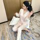 Yase [Taoxi Qian Meng] New Pajamas Women's Autumn Ice Silk Light Luxury Flower High-end Lapel Home Clothes