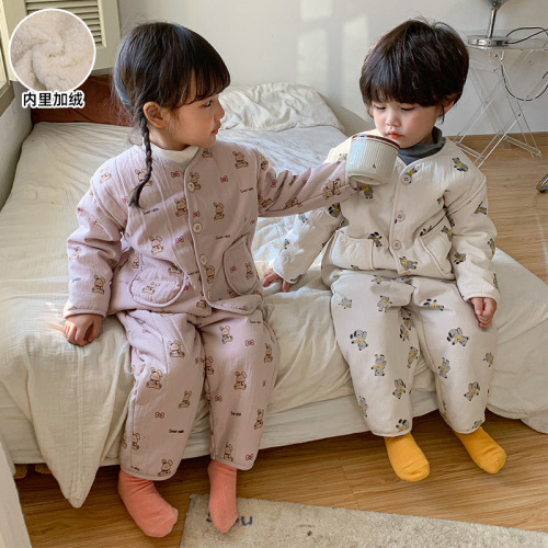 Children's Pajamas Autumn and Winter Thickened Boys' and Babies' Plush Suits  New Little Boys and Girls' Home Clothes