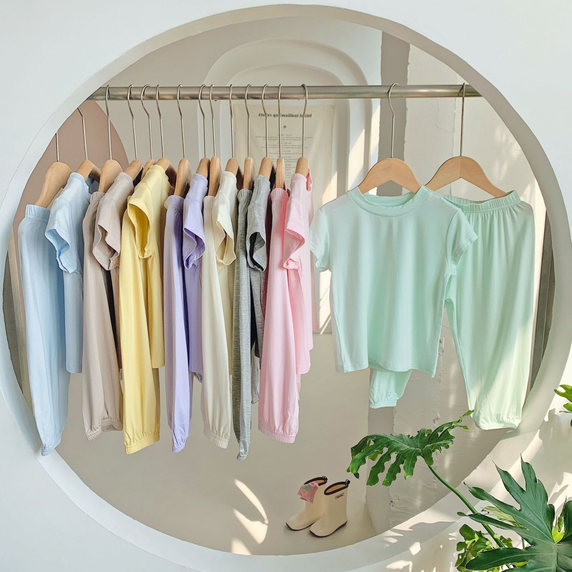 [Clearout No Returns/Exchanges] Children's Home Clothes Set Summer Eco-Silk Thin Pajamas Baby Nine-Point Air Conditioning Clothes