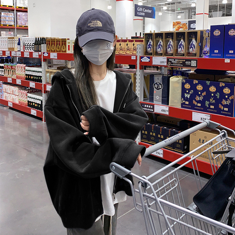 2024 cardigan early spring new gray coat women's zipper thin cardigan hooded small top spring and autumn sweater