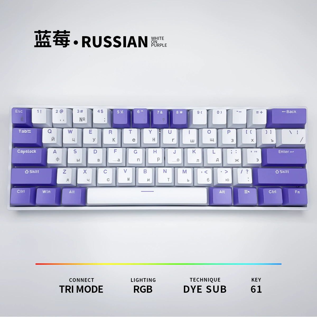 Русский Русский Blueberry тема H61 ключ синий вал проводной беспроводной мини -горячая вставка -в механическая клавиатура