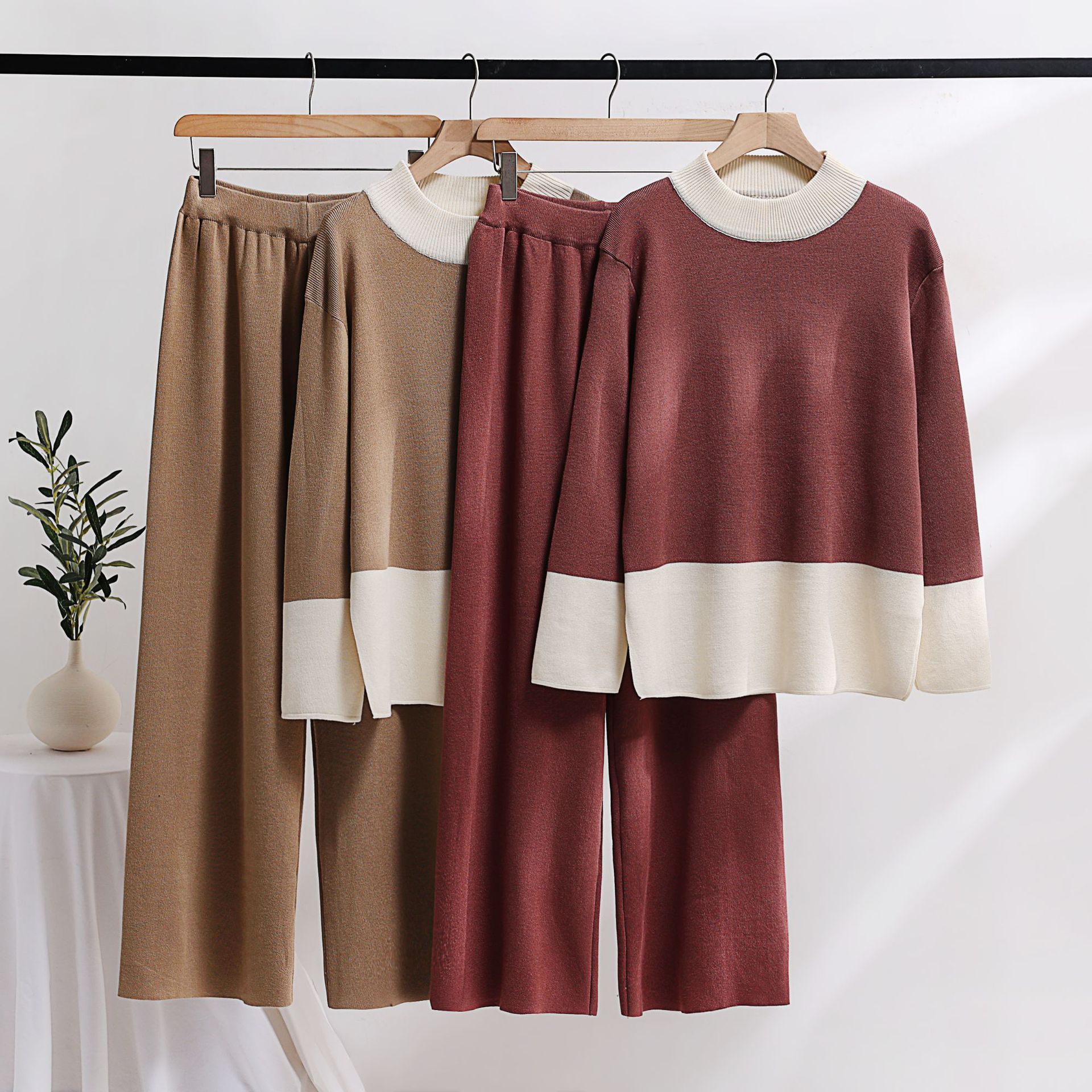 668g Weight Long Sleeve Sleeve Length Daily Women's Casual Color Block Polyester Pant Co-ord Set Pants Sets