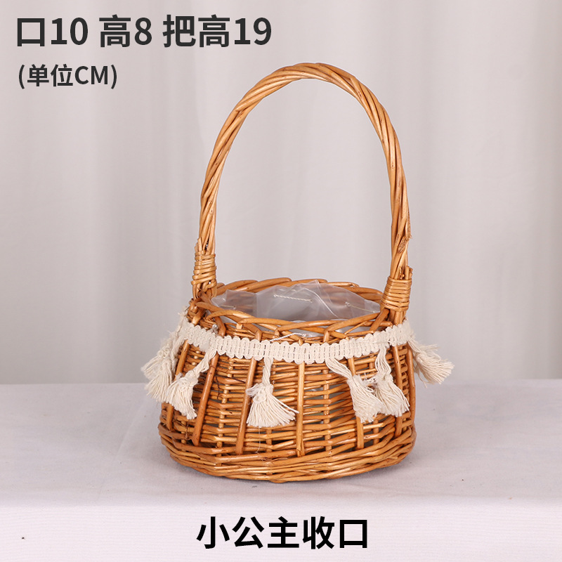 Regalo DE LA MANO perla princesa cesta sauce ratán tejida olla verde rosa flor niños foto cesta arco cinta portátil flor cesta