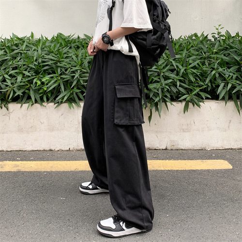 Stylish Retro Multifunctional Straight Leg Work Pants for Men - Spring and Autumn Hip-Hop Streetwear Loose Casual Wide Leg Floor-Length Pants