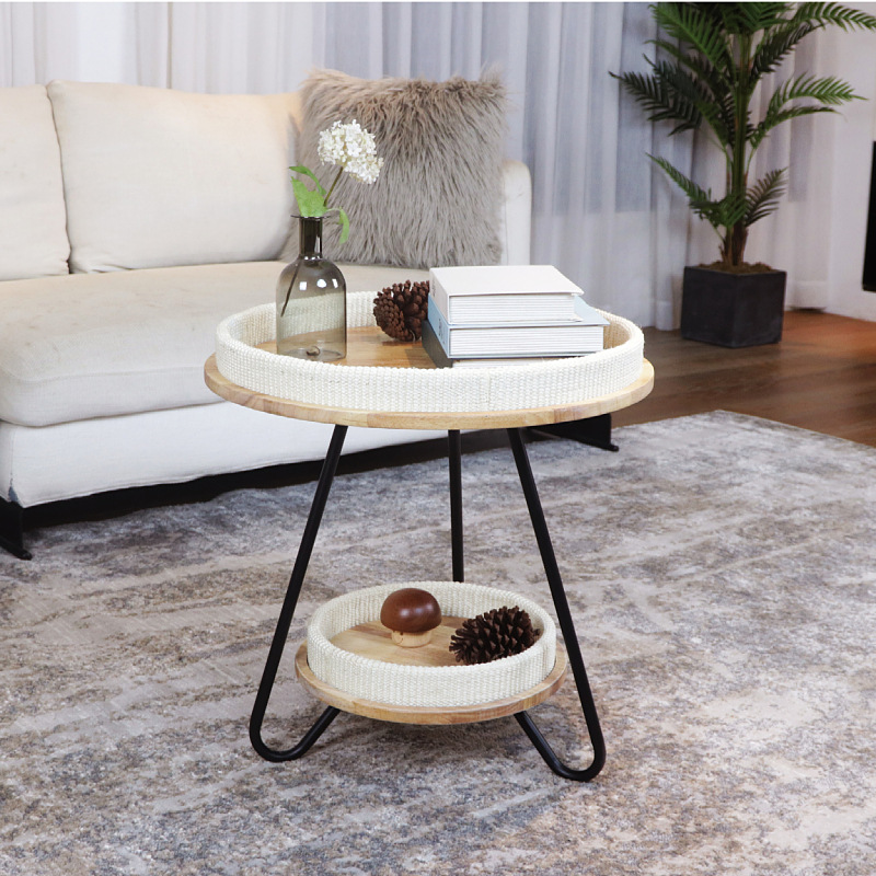 Nórdico simple redondo casero de dos pisos de lujo ligero sala de estar pequeña mesa de té hotel de alojamiento residencial sofá unas pocas mesas redondas